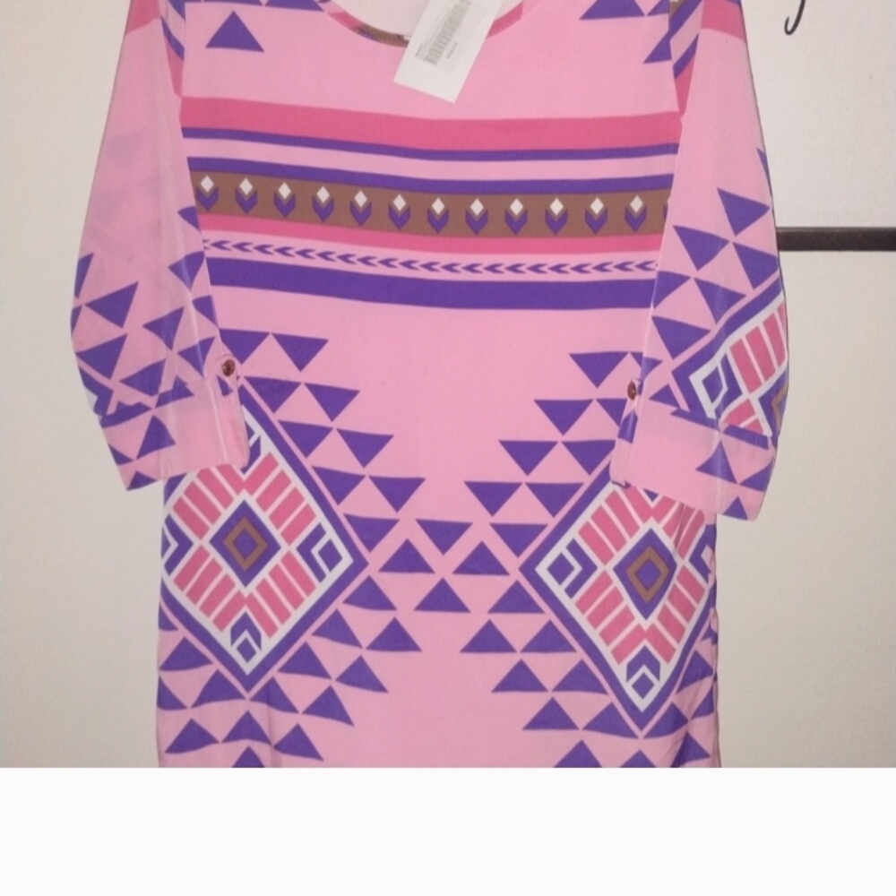 Trendy Boutique Pink and Purple Geometric Dress